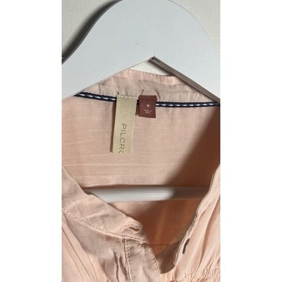 Anthropologie Pilcro Henley Womens Medium Boxy Boho Blouse Peach Cotton Blend‎ - Picture 7 of 11